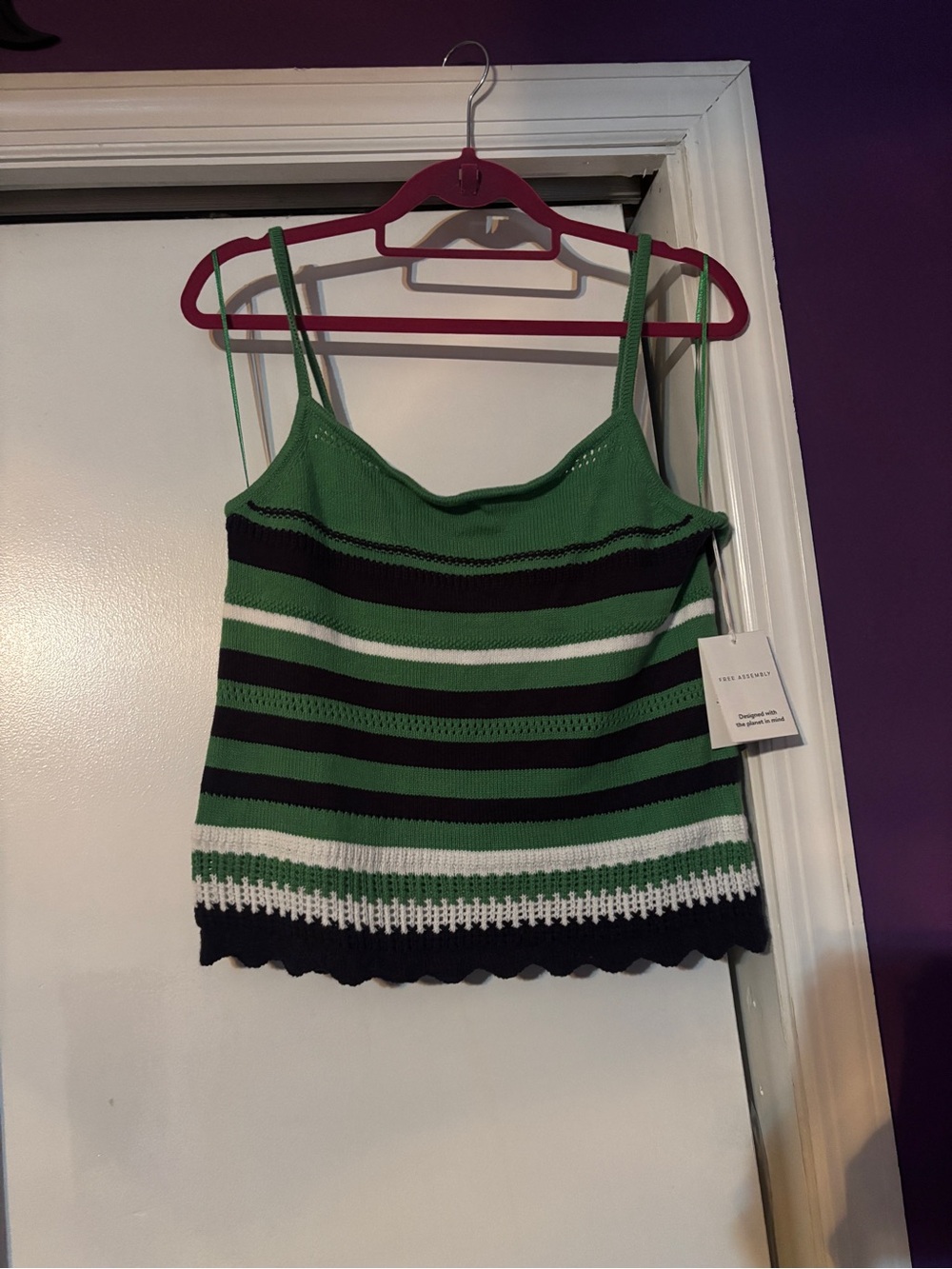 Green Striped Knit Cami Sweater Recycled Tank Top